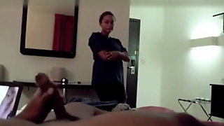 Hotel Maid Catches Him Jerking and Watches Him Cum