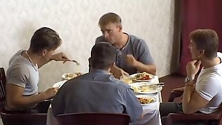 Husband watching wife gangbanged in restaurant