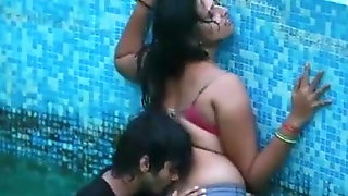 Indian aunt in pool bra and panty