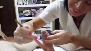 Female wax dick and balls with erection