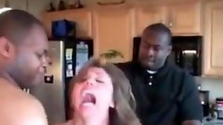 Hot woman gives in to two well hung guys !