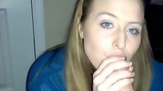 Blonde wife gives her man a sweet bj and facial