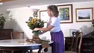 Adorable Granny Wearing Purple Girdle And Seamed Stockings