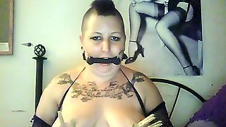 Sexy Goth BBW in Fishnets Butt Plug and Self Tit Torture