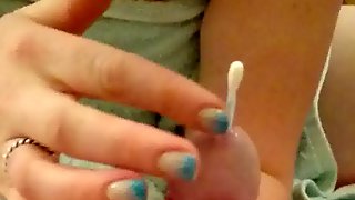 My Redhead putting a cotton bud into my penis