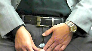 Japanese old man.Semen flows out of the penis erect stiff