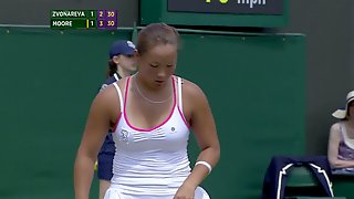Tennis Hottie Tara Moore with Sweaty Cleavage
