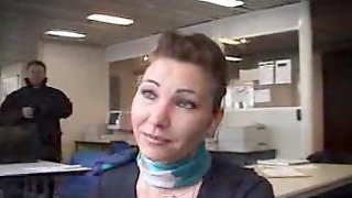 French stewardess shows her tits and ass to pilots