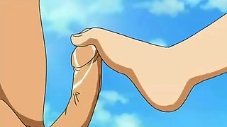 Long femdom footjob scene from Virgin Auction - anime